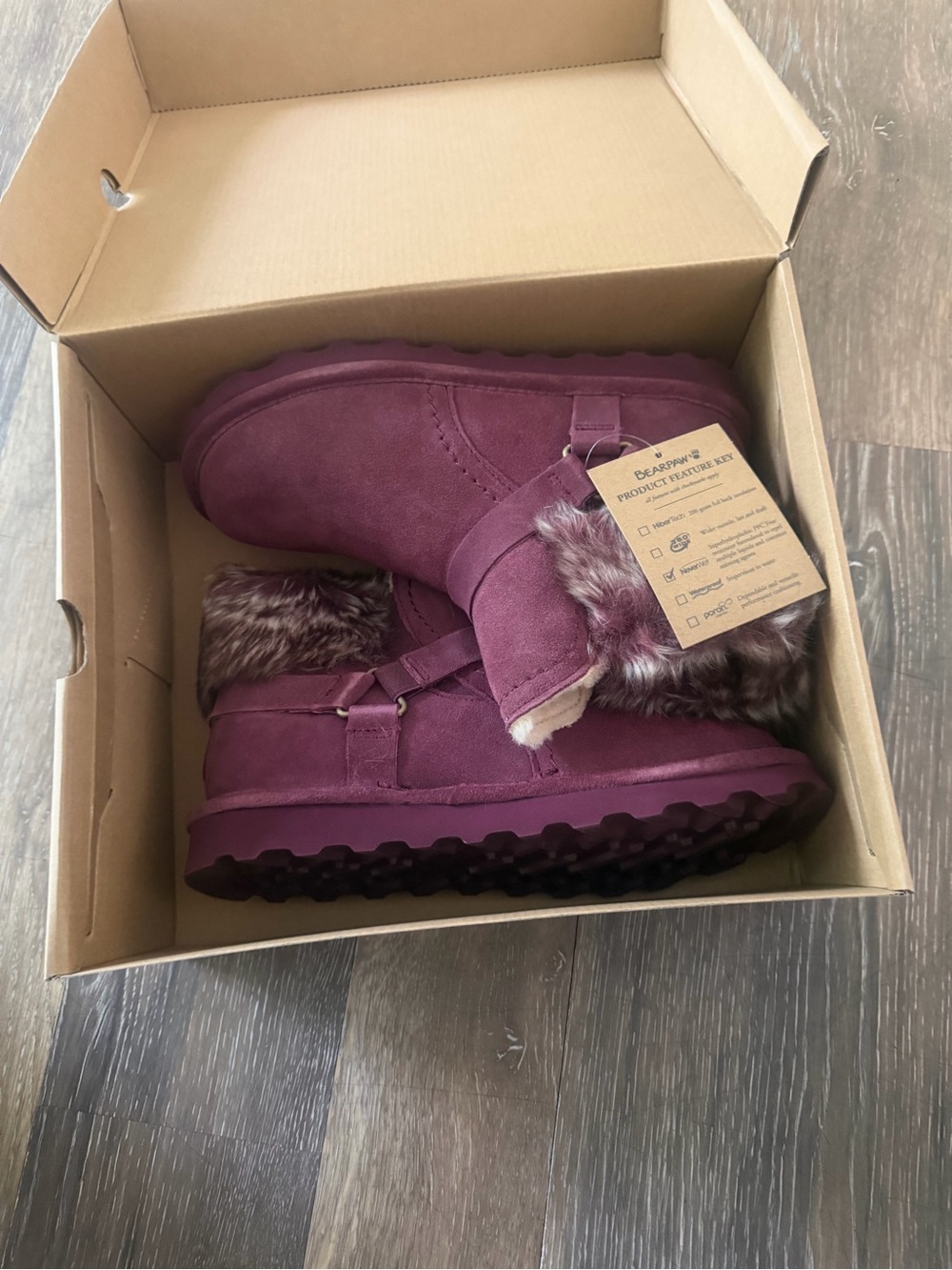 BEARPAW Konnie Women’s Size 9 Wine Faux Fur Suede Winter Boots NIB